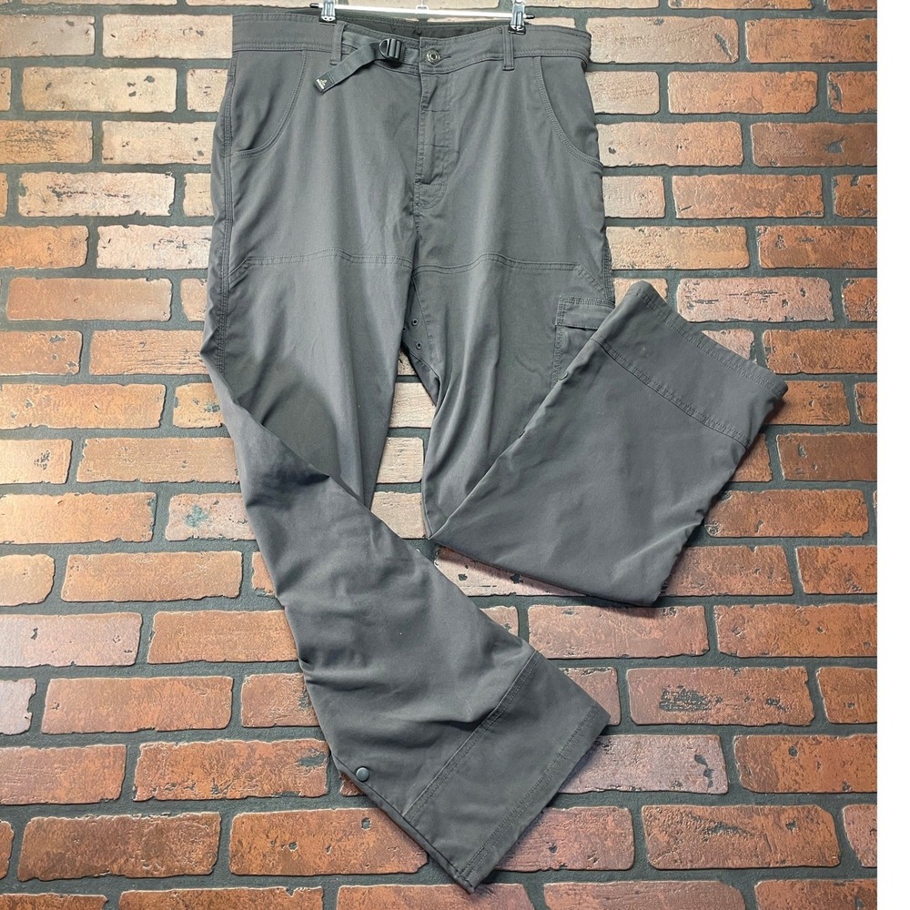 prAna Men's 32 Gray Hiking Outdoor Pants Integrated Belt Roll-Up Legs Travel